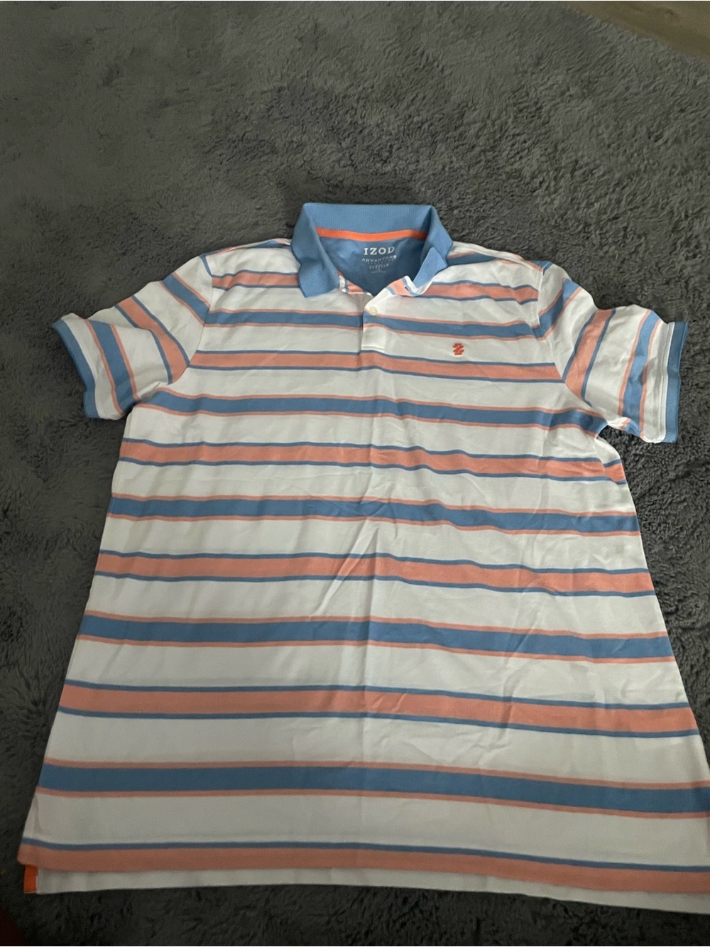 Izod Men’s White Polo with Blue and Peach Stripes